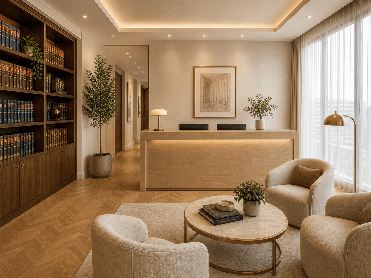 Refined law-firm reception area