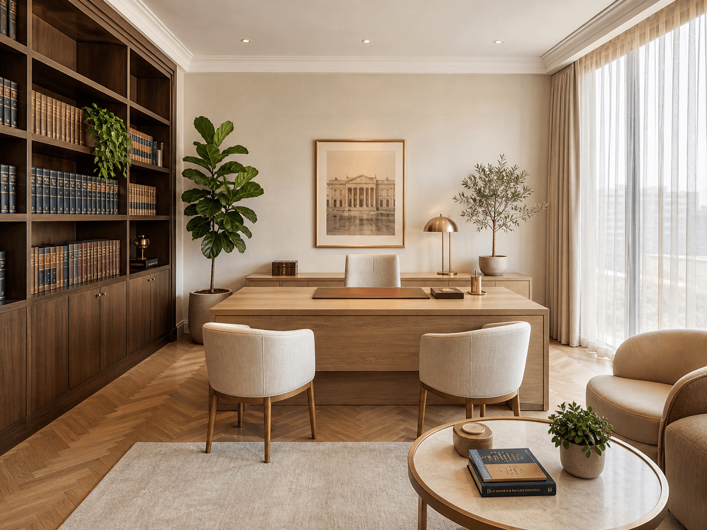 Private office workspace for focused legal drafting
